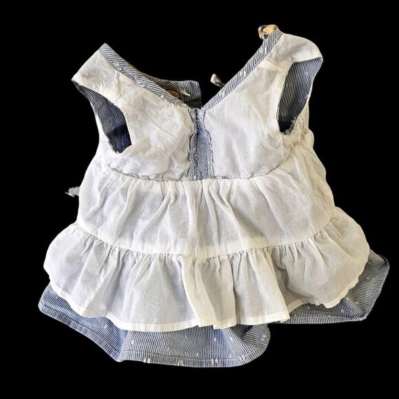 Tahari Baby Ruffled Sundress Blue White Stripe White Cotton Petticoat 3-6Mo - Picture 2 of 10